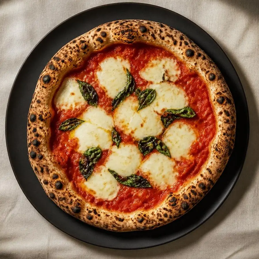 Pizza Margherita met fior di latte en verse basilicum